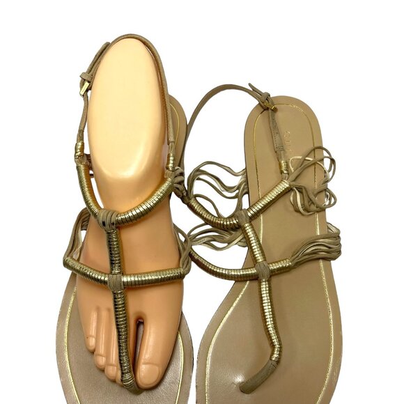 GUCCI Gold Gladiator Thong Ankle Strap Sandals 39.5 9.5 - Picture 6 of 9